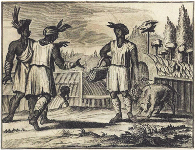 荷蘭學者達波描繪福爾摩沙人夏季的穿著。（智慧藏資料室）