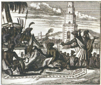 7世紀荷蘭學者達波（Olfert Dapper）描繪福爾摩沙平埔族舉行殺豬祭