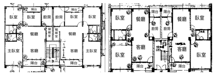 圖4：海濱國宅A、B室內格局示意圖。（資料來源：內政部營建署住宅業務數位典藏網）